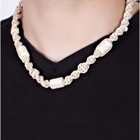 Natural Cording Macramé Style Necklace with White Stones - Picture 2 of 2